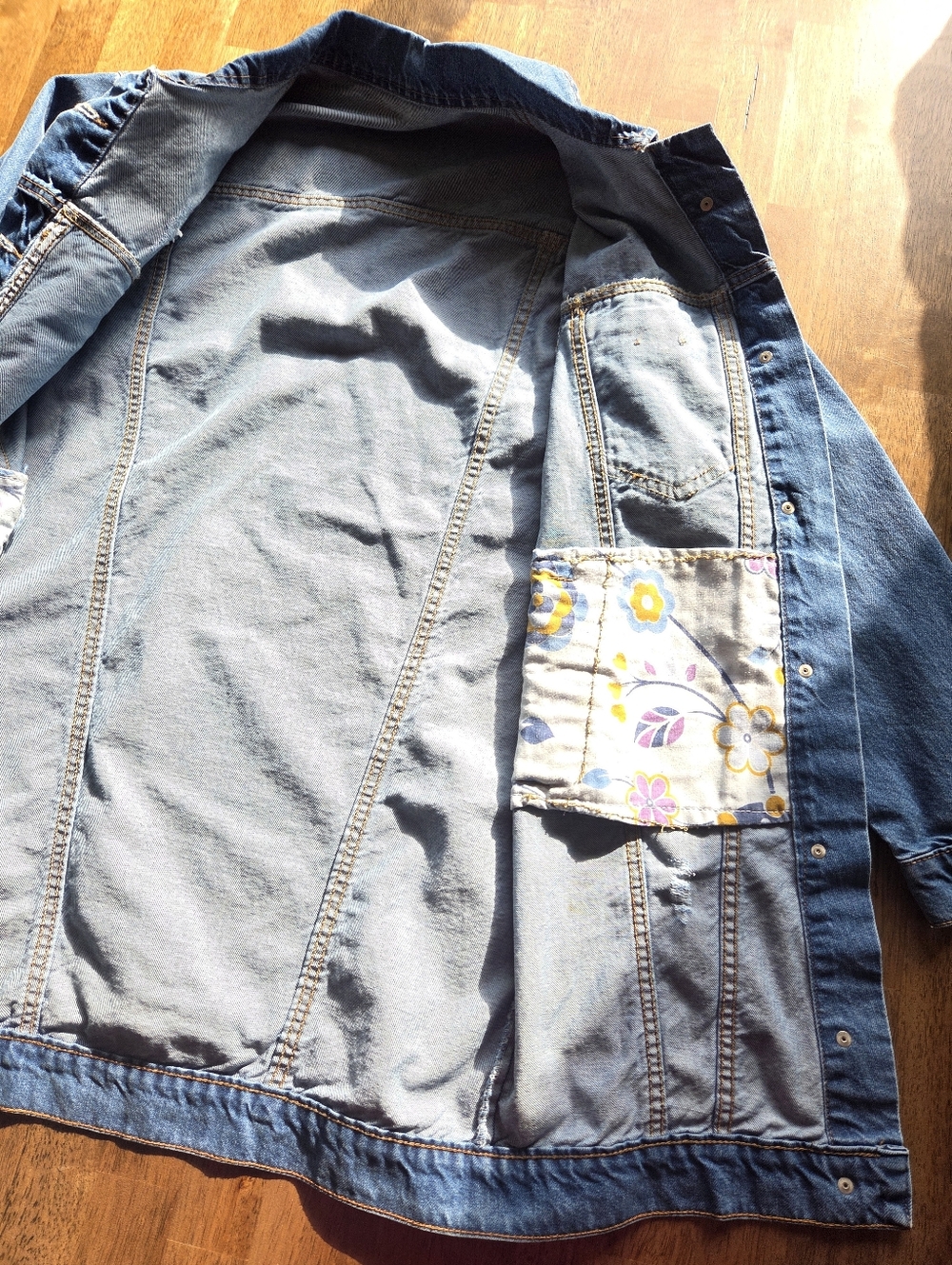 Long Slim Fit, Lightly Distressed Denim Jacket - Picture 8 of 8